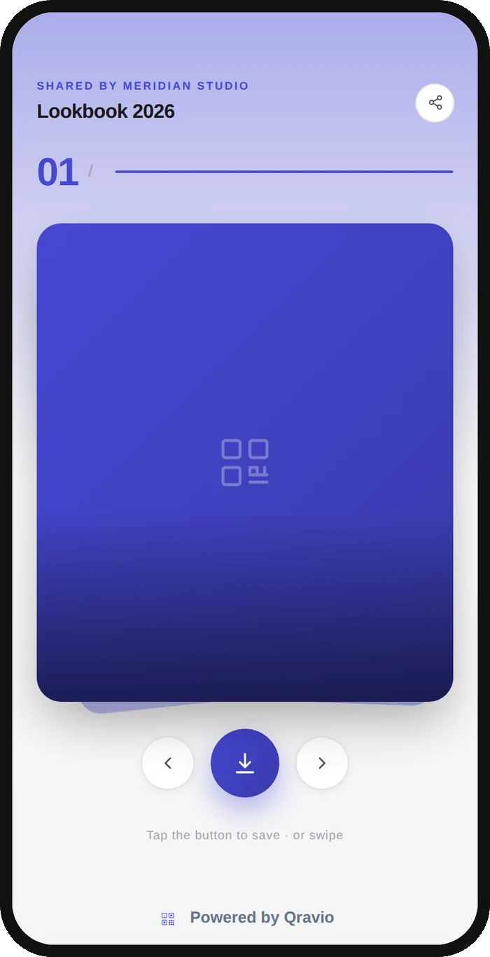 A phone showing an image gallery with a large cover plate and a swipe control.